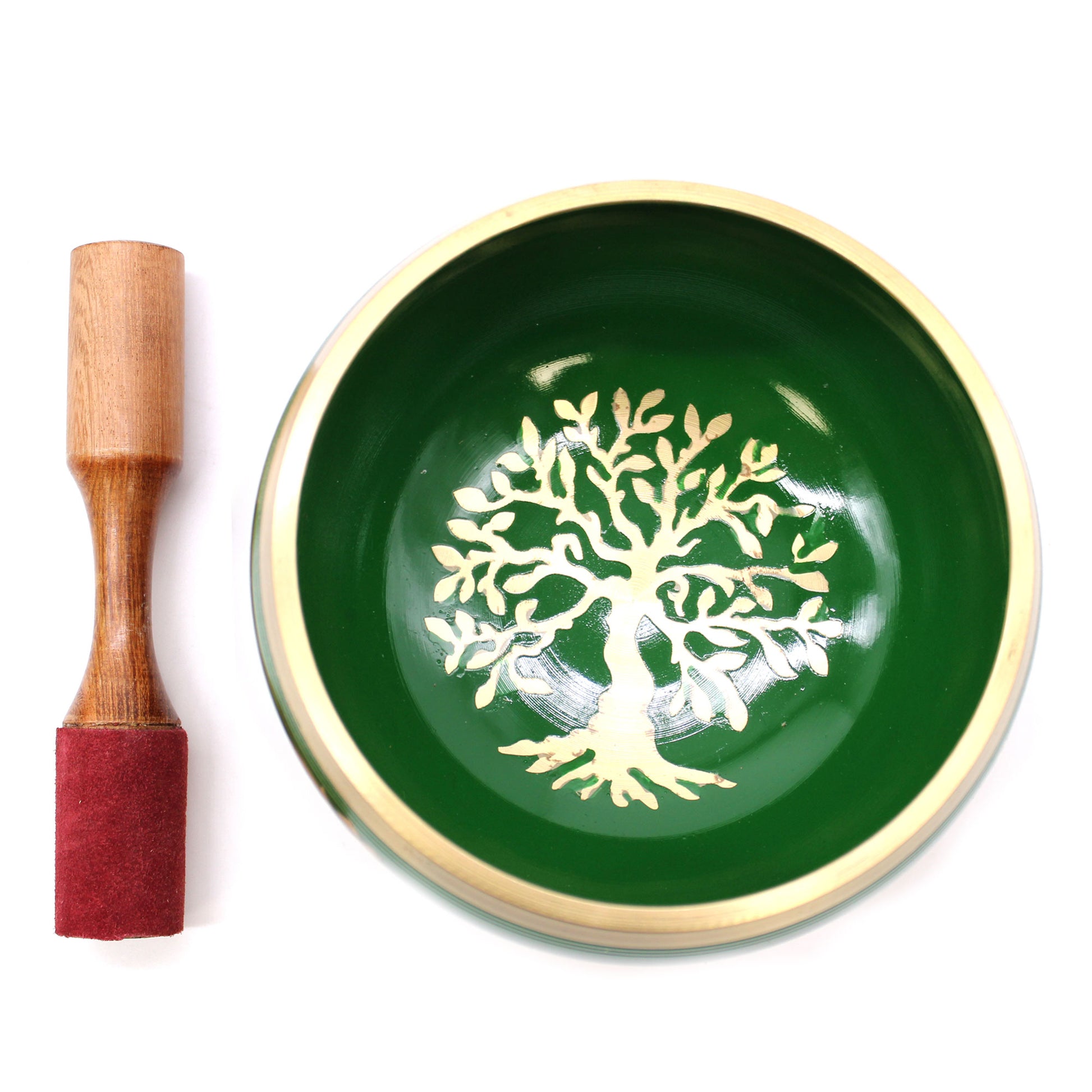 Large Tree of Life Singing Bowl Set - Green 14cm