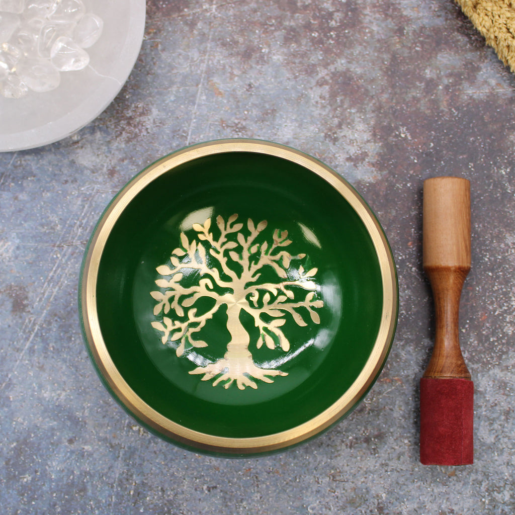 Large Tree of Life Singing Bowl Set - Green 14cm