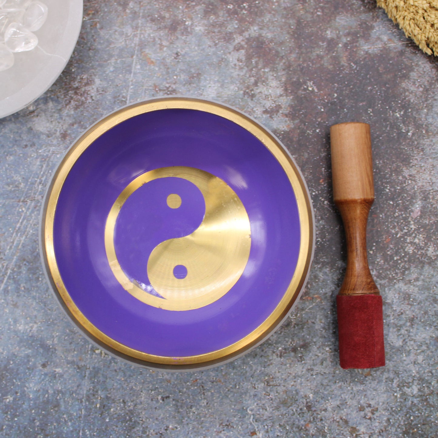 Large Yin & Yang Singing Bowl Set - White/Purple 14cm