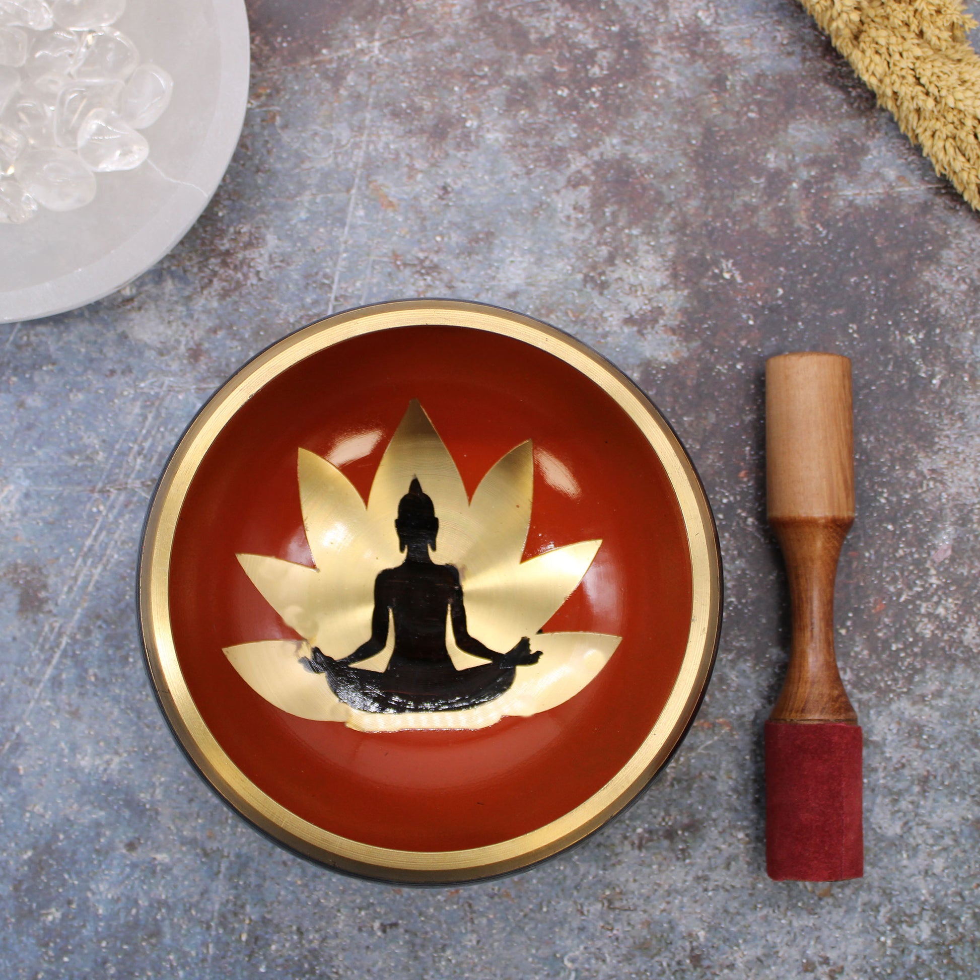 Large Buddha Singing Bowl Set - Black/Orange 14cm