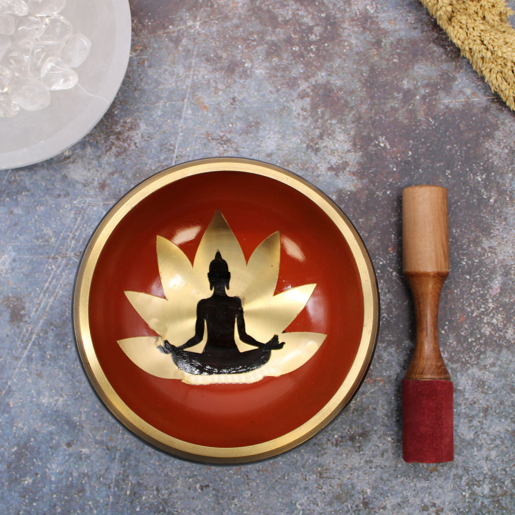 Large Buddha Singing Bowl Set - Black/Orange 14cm