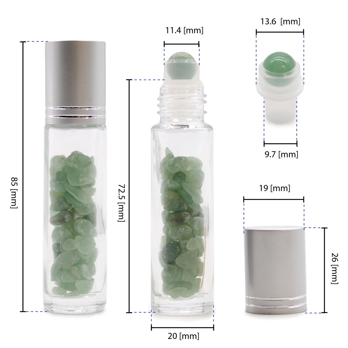 Gemstone Essential Oil Roller Bottle - Aventurine - Silver Cap