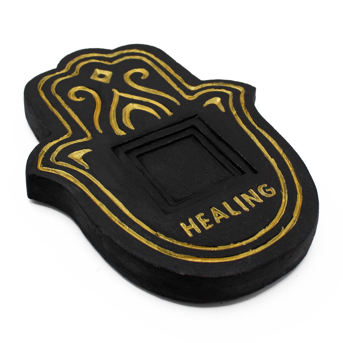 Healling Incense Plate - Black & Gold Lava-Stone