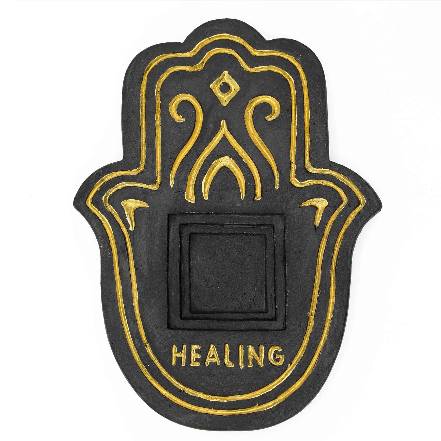 Healling Incense Plate - Black & Gold Lava-Stone