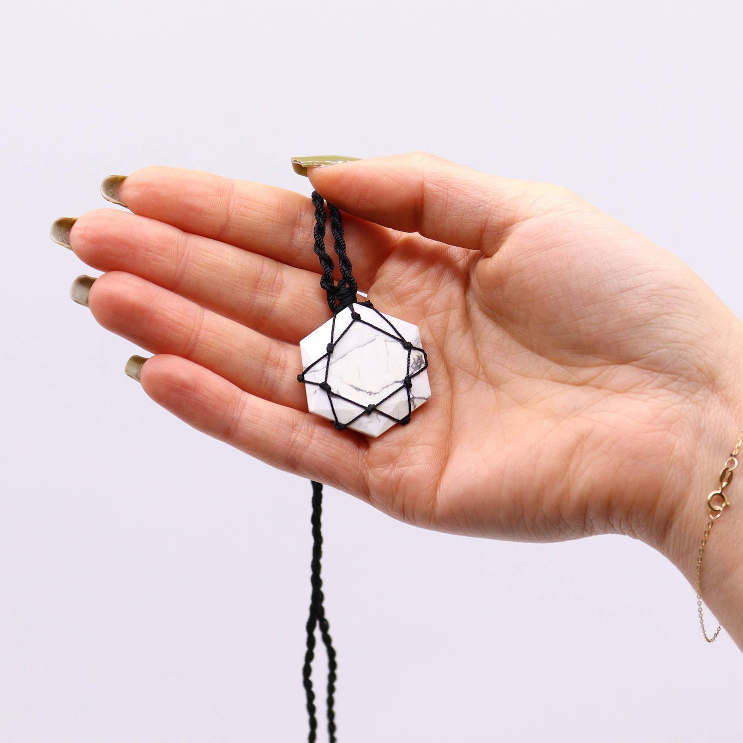 Laced Gemstone Hexagon Pendant - White Howlite