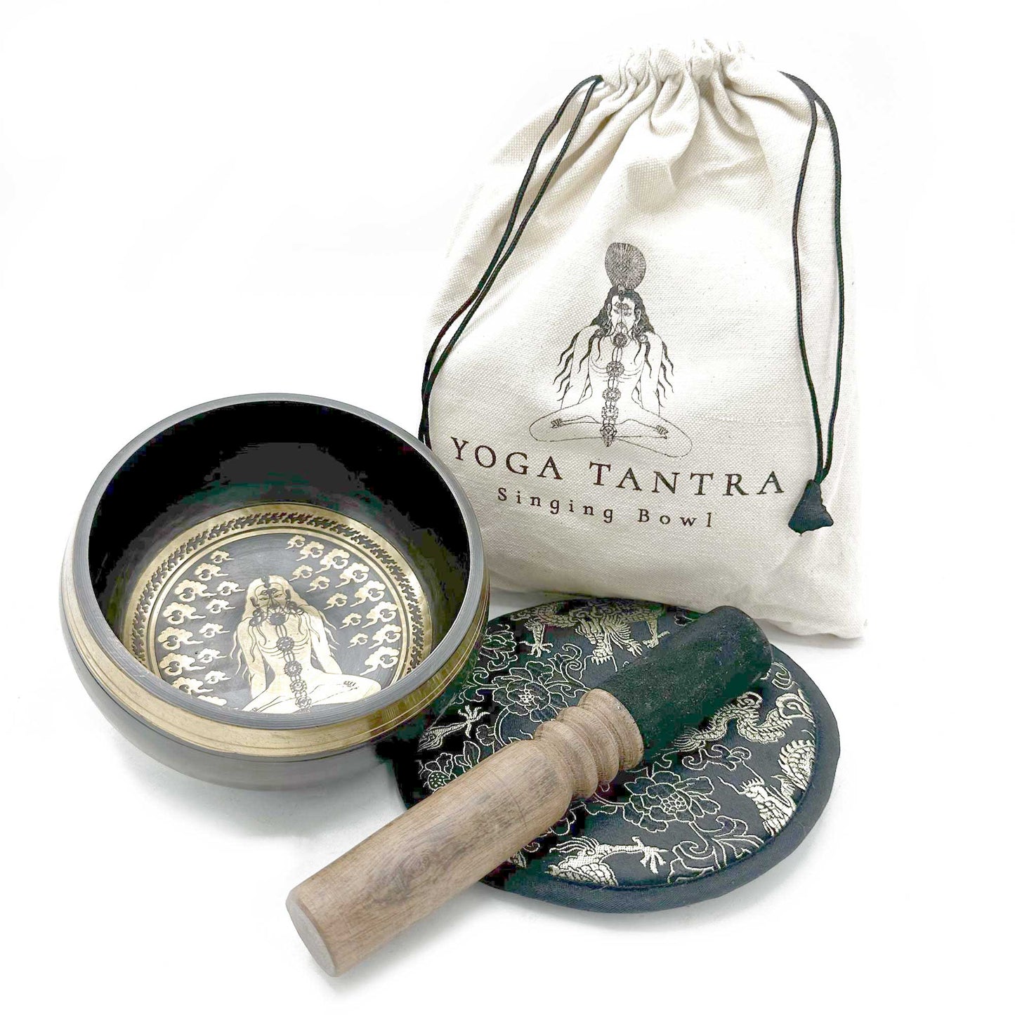 Hand Beaten & Engraved Singing Bowl Gift Set - 14cm - Yogi