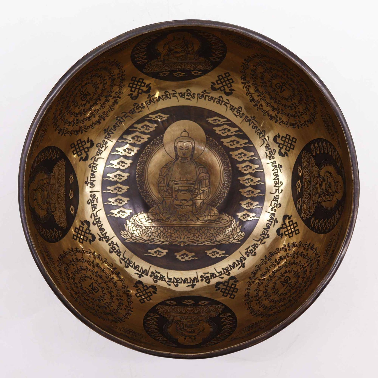 Tibetan Healing Engraved Bowl - 21cm - 5 Buddhas