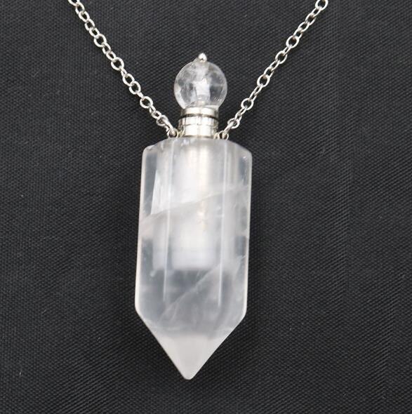 Healing Crystal Point Essential Oil Vial Diffuser Pendant Necklace