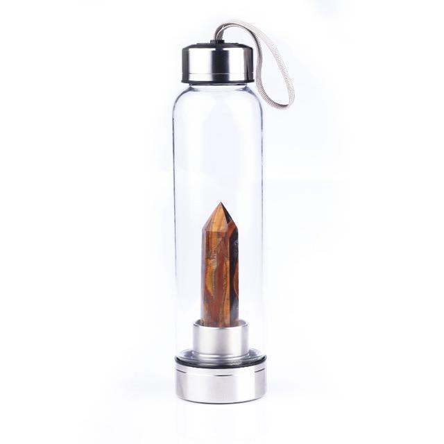 Natural Crystal Infusing Glass & Stainless Steel Water Bottle with Carry Strap