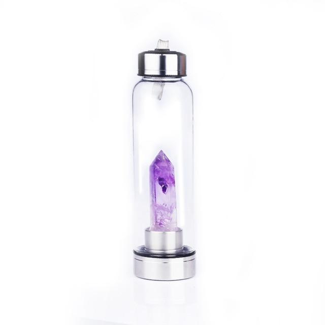 Natural Crystal Infusing Glass & Stainless Steel Water Bottle with Carry Strap