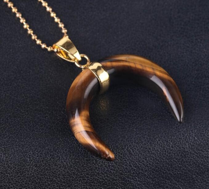 Natural Stone Crescent Moon Pendant Necklace