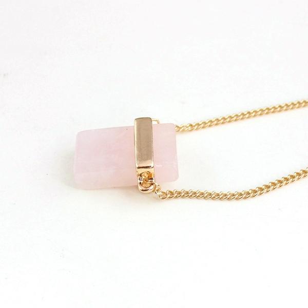 Rose Quartz Square Pendant Necklace