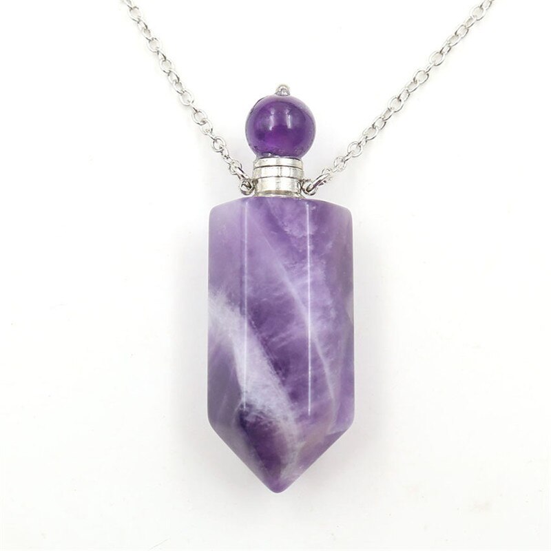 Healing Crystal Point Essential Oil Vial Diffuser Pendant Necklace