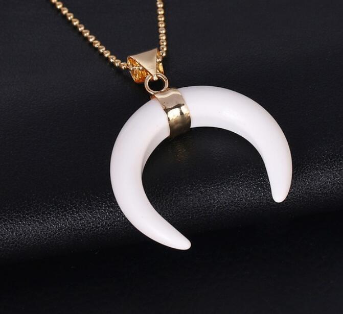 Natural Stone Crescent Moon Pendant Necklace