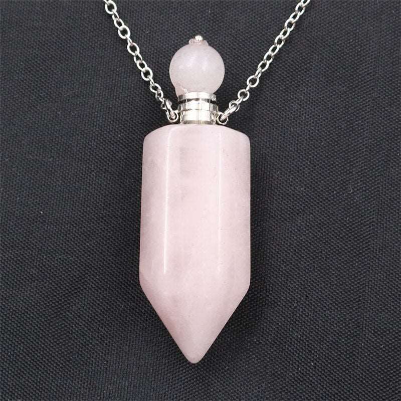 Healing Crystal Point Essential Oil Vial Diffuser Pendant Necklace