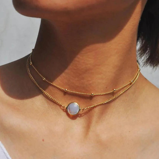 Natural Crystal Double Chain Choker Necklace