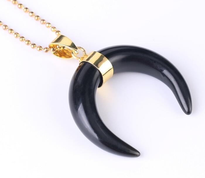 Natural Stone Crescent Moon Pendant Necklace