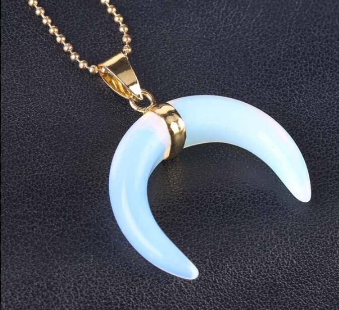 Natural Stone Crescent Moon Pendant Necklace