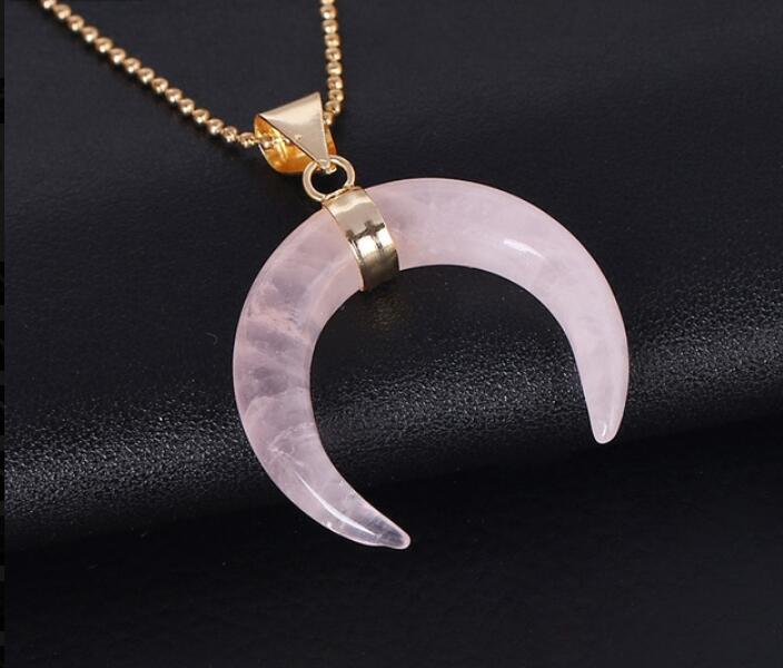 Natural Stone Crescent Moon Pendant Necklace