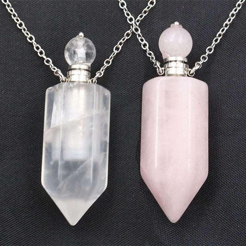 Healing Crystal Point Essential Oil Vial Diffuser Pendant Necklace