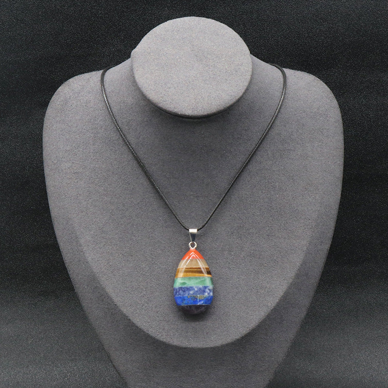 Multi Crystal Chakra Stone Water Drop Pendant Necklace