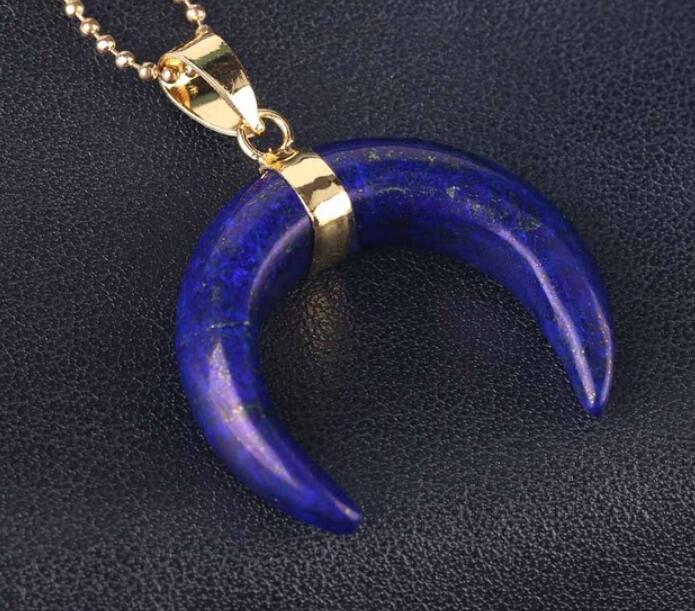 Natural Stone Crescent Moon Pendant Necklace