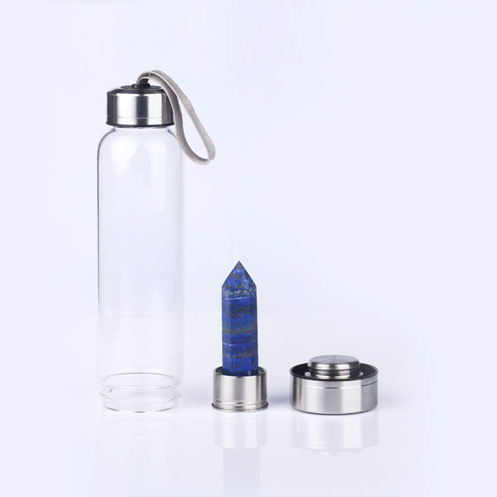 Natural Crystal Infusing Glass & Stainless Steel Water Bottle with Carry Strap