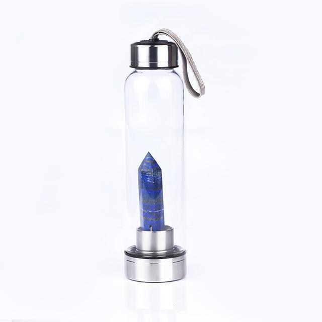 Natural Crystal Infusing Glass & Stainless Steel Water Bottle with Carry Strap