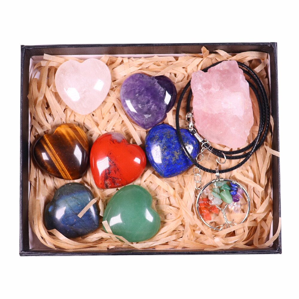 9 Piece Seven Chakra Love Crystal & Necklace Set