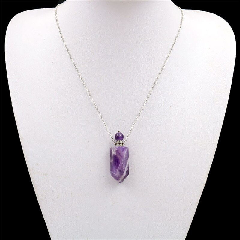 Healing Crystal Point Essential Oil Vial Diffuser Pendant Necklace