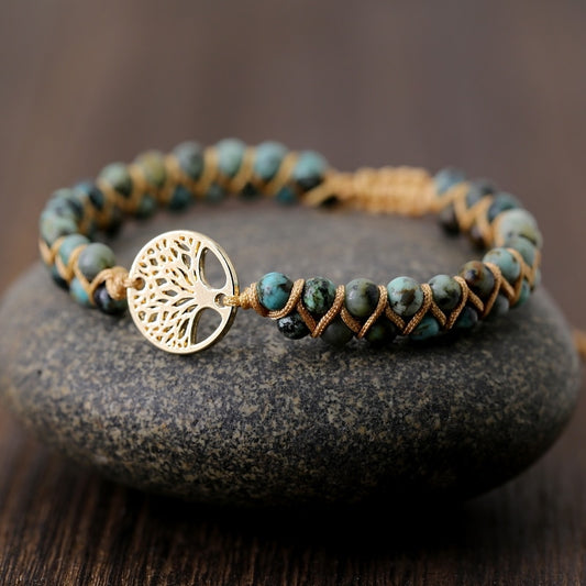 Moss Agate Tree of Life Braided String Bracelet