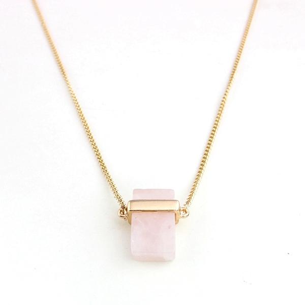 Rose Quartz Square Pendant Necklace
