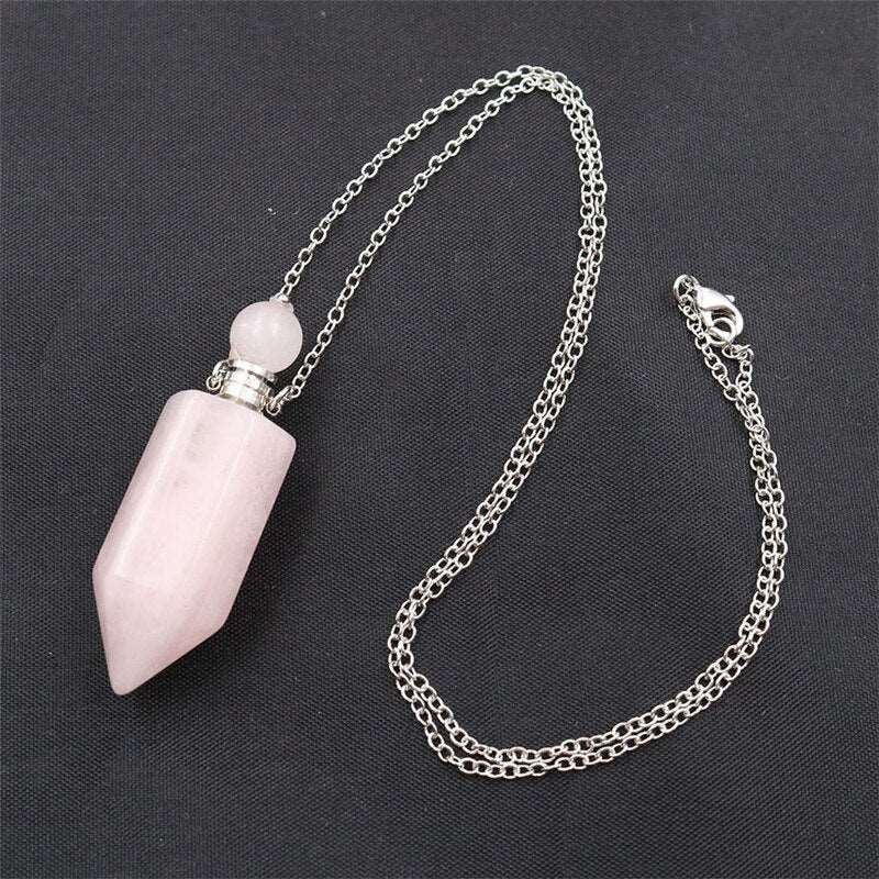 Healing Crystal Point Essential Oil Vial Diffuser Pendant Necklace