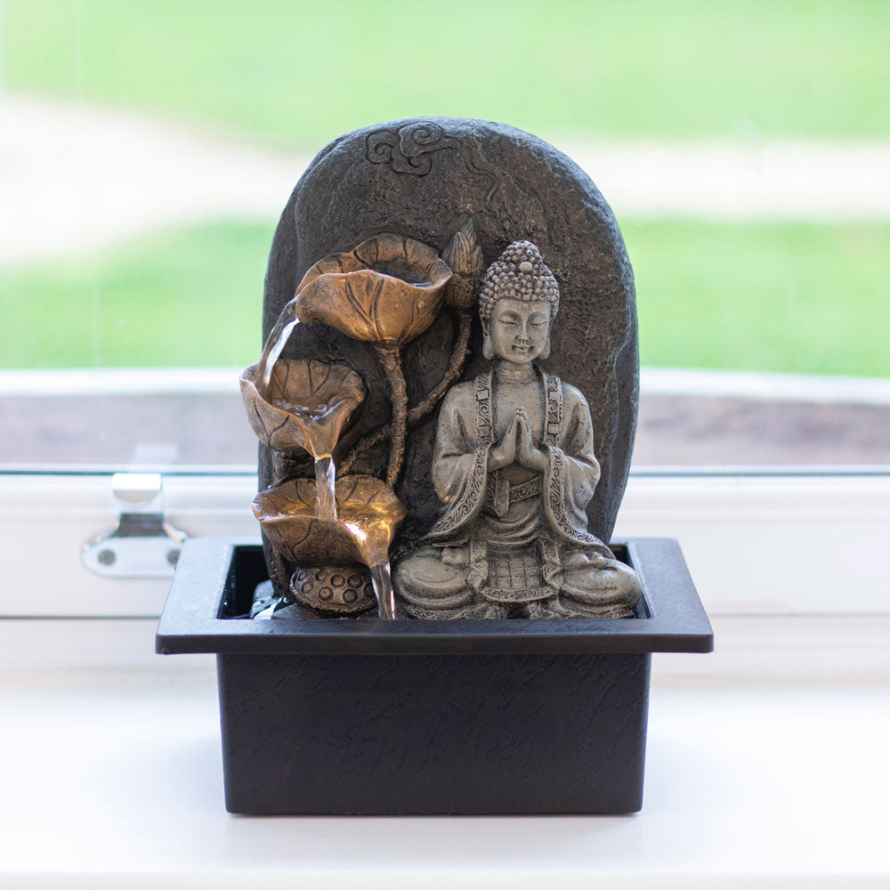 Grey Buddha LED Water Fountain