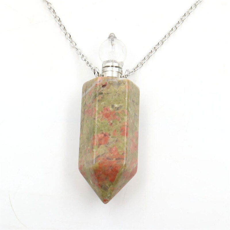 Healing Crystal Point Essential Oil Vial Diffuser Pendant Necklace