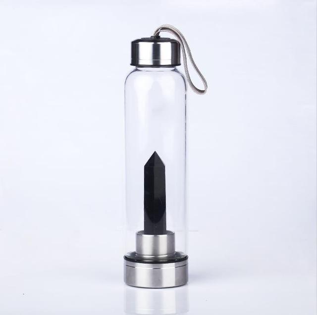 Natural Crystal Infusing Glass & Stainless Steel Water Bottle with Carry Strap