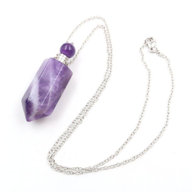 Healing Crystal Point Essential Oil Vial Diffuser Pendant Necklace