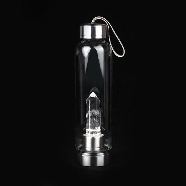 Natural Crystal Infusing Glass & Stainless Steel Water Bottle with Carry Strap