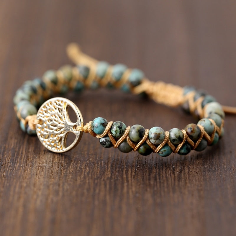 Moss Agate Tree of Life Braided String Bracelet