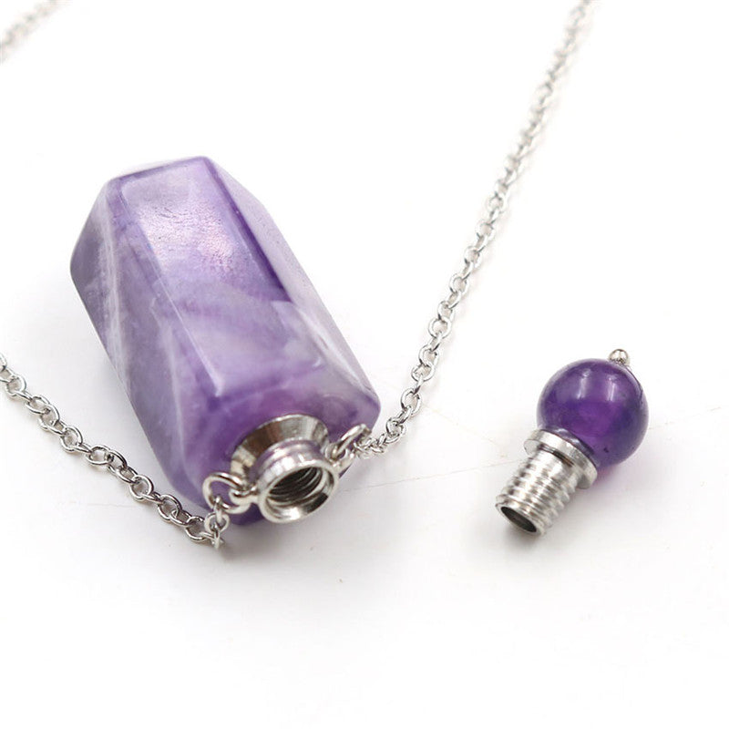 Healing Crystal Point Essential Oil Vial Diffuser Pendant Necklace