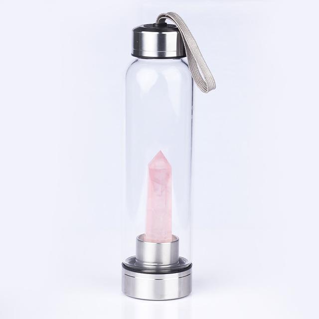 Natural Crystal Infusing Glass & Stainless Steel Water Bottle with Carry Strap