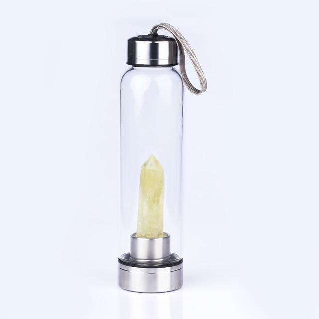 Natural Crystal Infusing Glass & Stainless Steel Water Bottle with Carry Strap