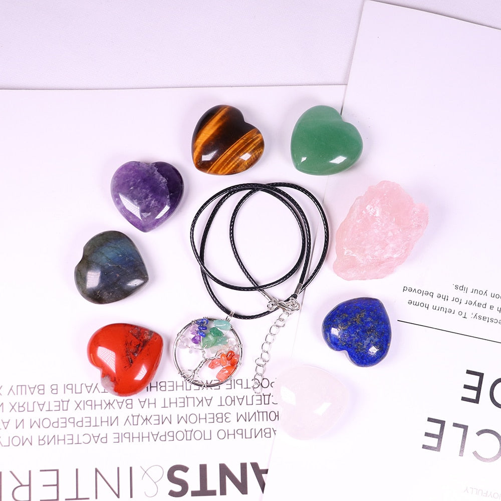 9 Piece Seven Chakra Love Crystal & Necklace Set