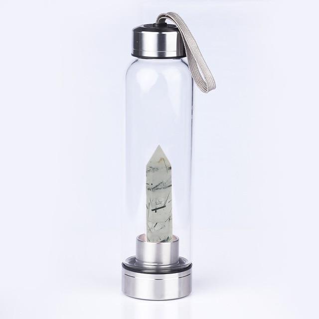 Natural Crystal Infusing Glass & Stainless Steel Water Bottle with Carry Strap