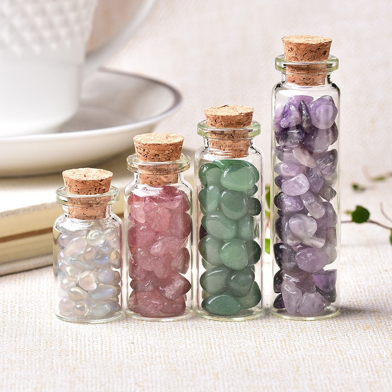 Natural Crystal Filled Glass Wishing Bottle - 50, 60, 80mm