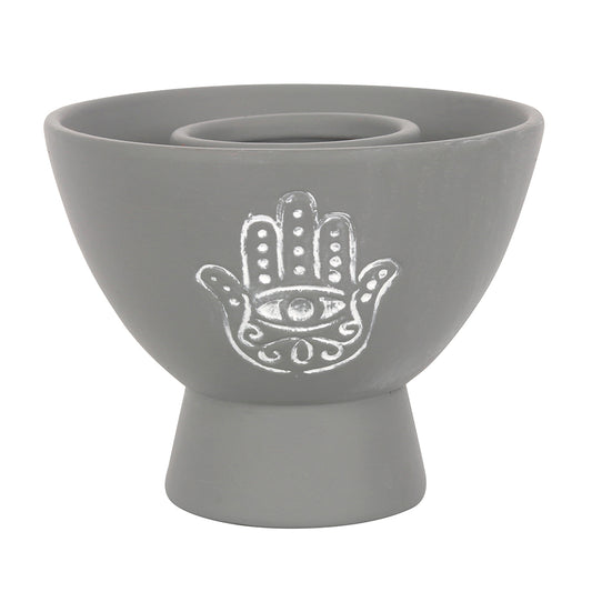 Grey Hamsa Terracotta Smudge Bowl