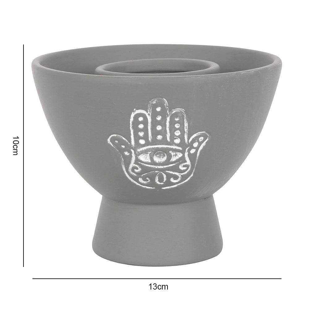 Grey Hamsa Terracotta Smudge Bowl