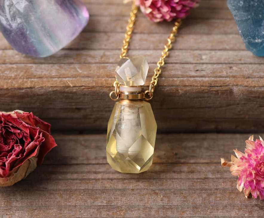 Irregular Shape Healing Crystal Essential Oil Vial Pendant Necklace