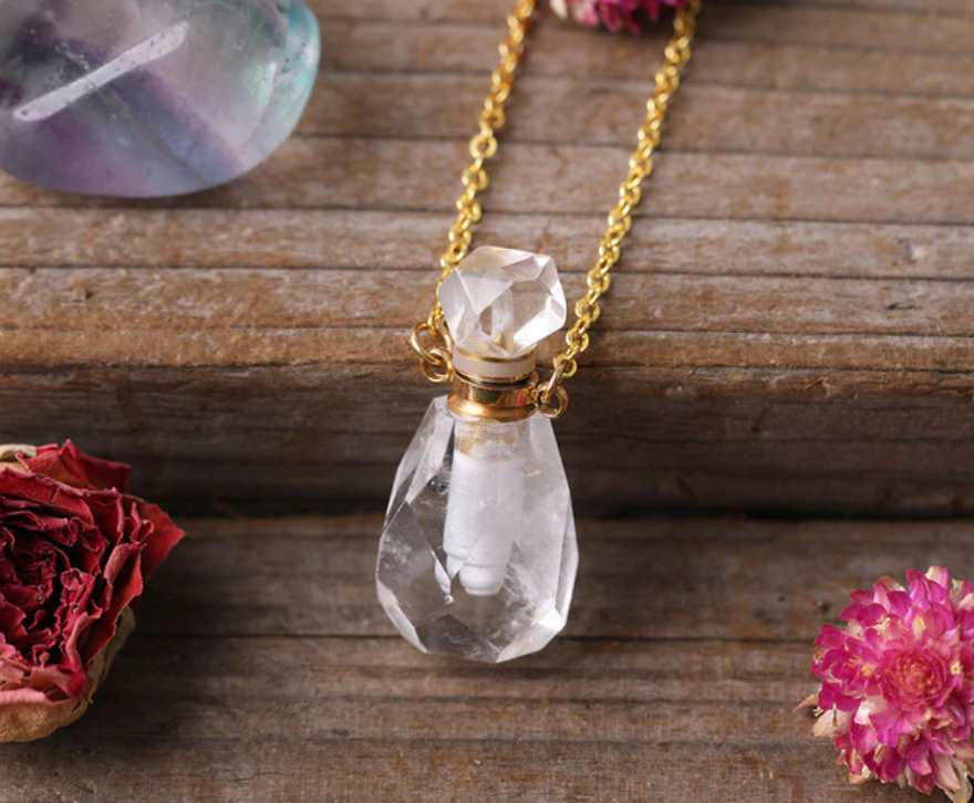 Irregular Shape Healing Crystal Essential Oil Vial Pendant Necklace