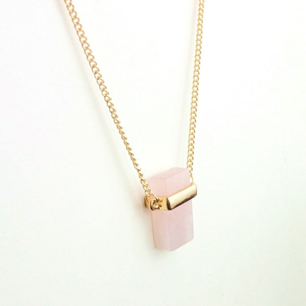 Rose Quartz Square Pendant Necklace